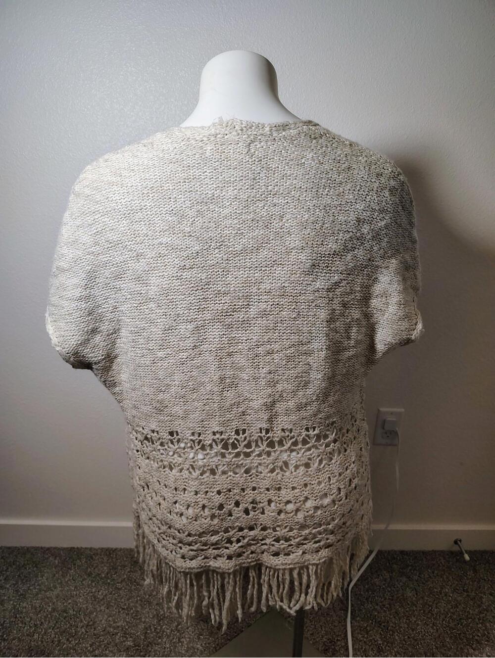 Hollister Womens Bohemian Boho short sleeve cardigan vest ivory beige Sz S/M - Picture 3 of 8